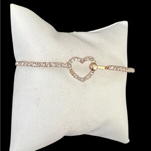 Paved clear CZ Gold over stainless steel heart bracelet
